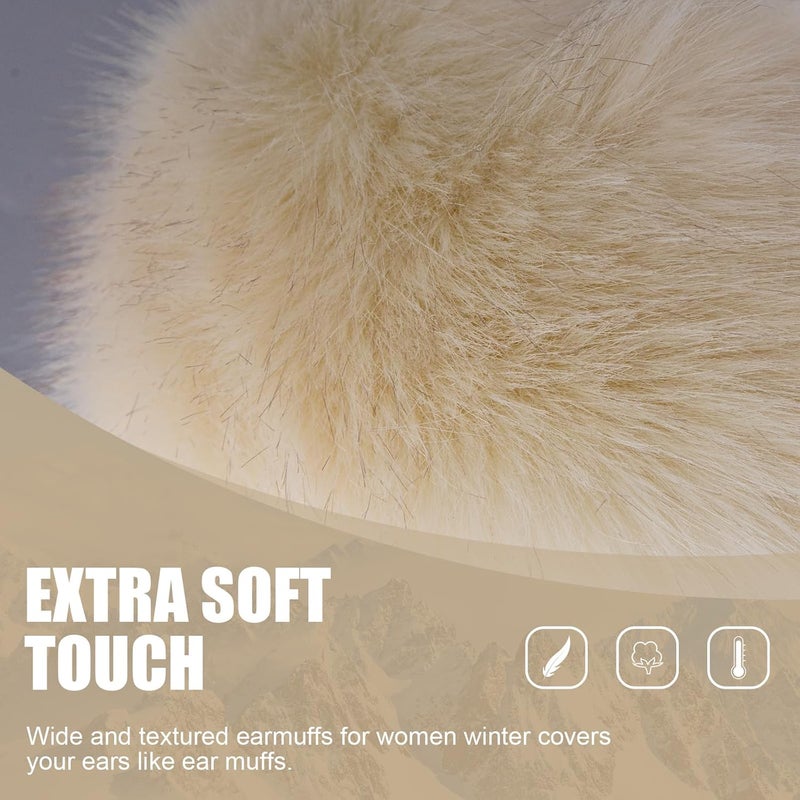 RANOME Faux Fur Headband for Women Elastic Fuzzy Thick Earmuffs Winter Headwrap Ear Muffs Furry Ear Warmers Cold Weather (Beige) - Image 2